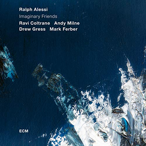 CD cover for Ralph Alessi’s “Imaginary Friends” with abstract blue paint.