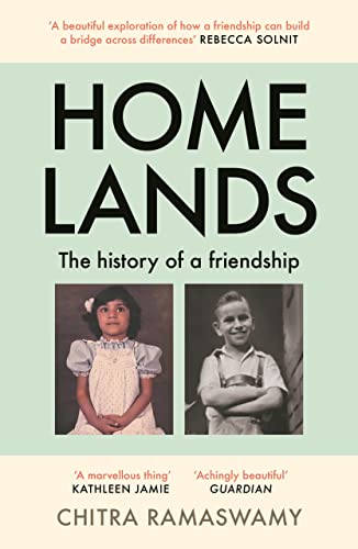 Book cover for Homelands featuring two vintage photographs of a young girl and boy.