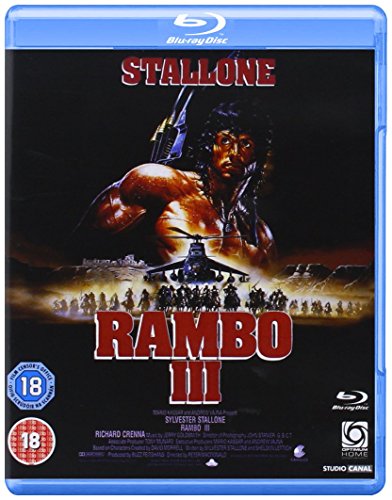 Rambo III Blu-ray case featuring Sylvester Stallone with a helicopter and soldiers.
