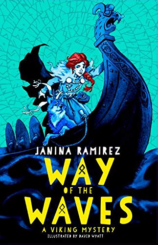 Book cover: girl with wolf on a Viking ship, teal background.