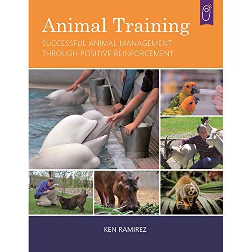 Book cover with animals and trainer, featuring a calm, colorful, and educational design.