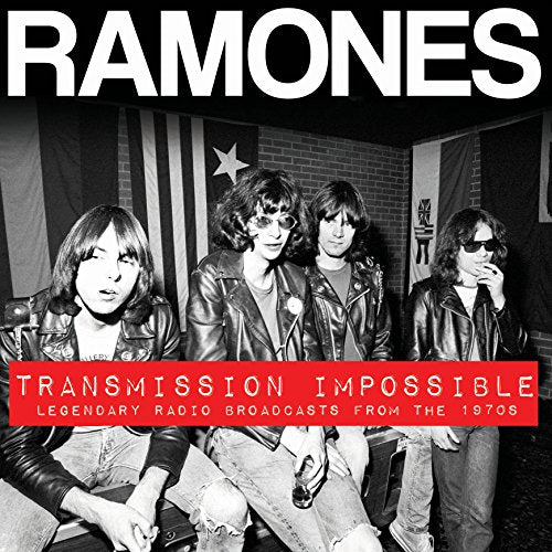 Ramones band portrait with American flags, album title "Transmission Impossible".