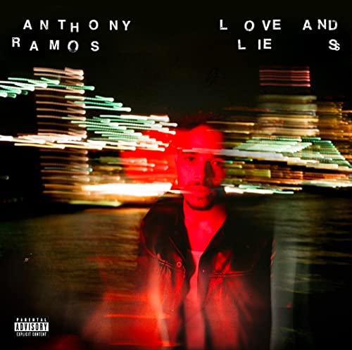 CD cover for Anthony Ramos’ “Love and Lies” with blurred city lights.