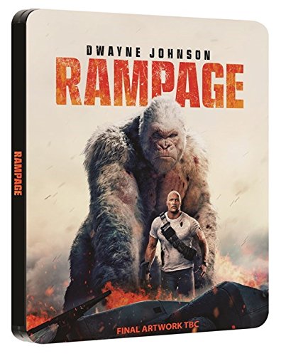 Rampage" Blu-ray steelbook case featuring Dwayne Johnson and a gorilla.