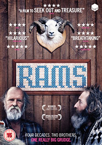 DVD cover for “Rams” featuring a taxidermied sheep and two men.