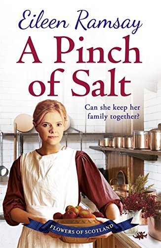 Book cover: woman in kitchen with apples, Scottish ribbon detail.