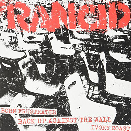 Vinyl cover featuring white chairs on a dark background with red text Rancid.