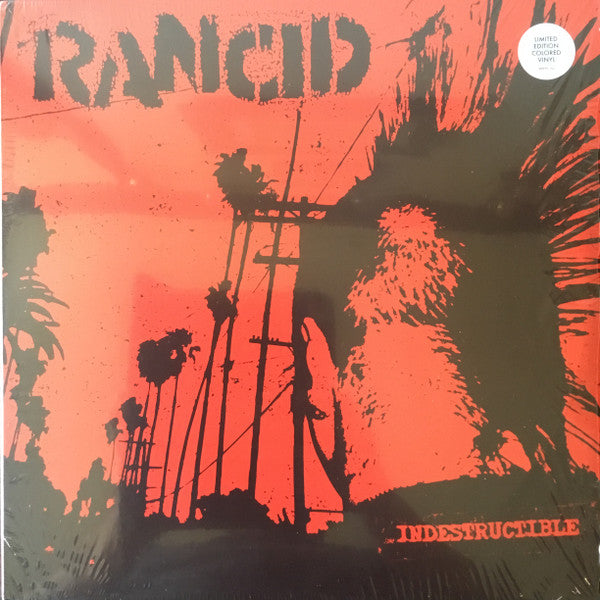 Rancid's "Indestructible" vinyl record cover with palm trees and power lines.
