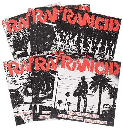 Six Rancid vinyl record sleeves with black and white imagery and red text.