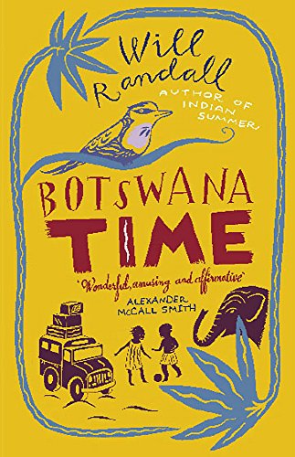 Book cover: "Botswana Time" with illustrations of a bird, elephant, and car.