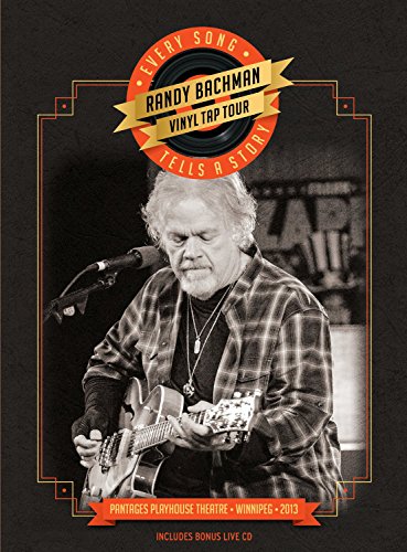 Randy Bachman playing guitar on stage, black and white portrait.