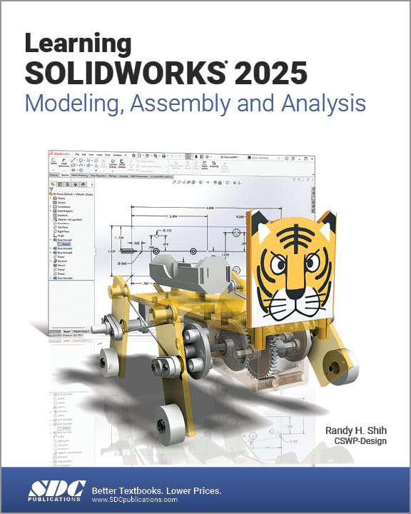 Book cover for "Learning SOLIDWORKS 2025" featuring a robotic tiger design.