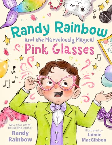 Book cover featuring a boy with pink glasses and colorful surrounding objects.