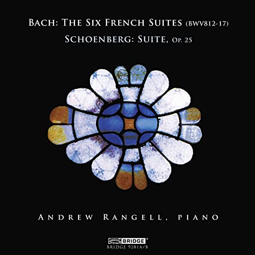 CD cover: Bach and Schoenberg suites, featuring a floral stained-glass image.