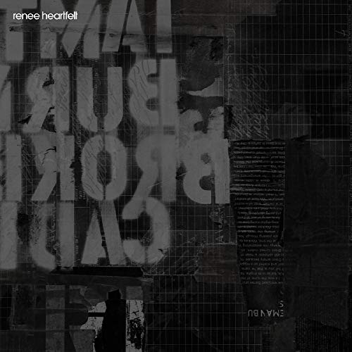 Black and white vinyl record cover with abstract text and portrait.