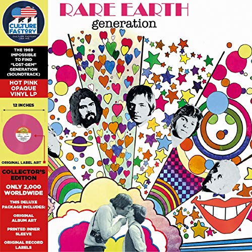 Pink vinyl record cover for Rare Earthās āGenerationā with band portrait.