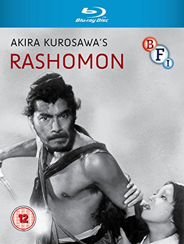 Blu-ray cover for Akira Kurosawa's Rashomon featuring a black and white film still.