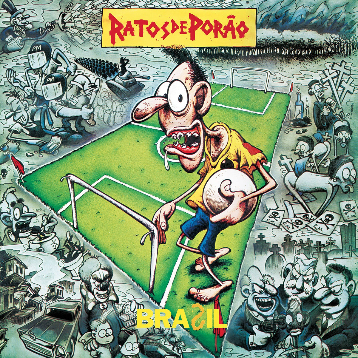 Album cover for "Brasil" by Ratos De Porão, cartoonish and chaotic imagery.