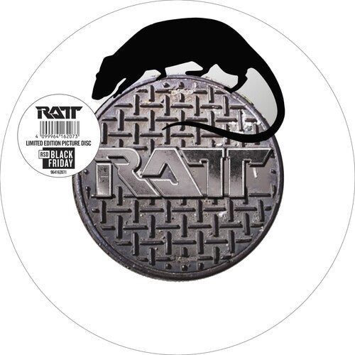 Ratt vinyl record label with a rat silhouette over a manhole cover.