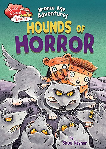 Book cover: boy with helmet running from snarling grey wolves.