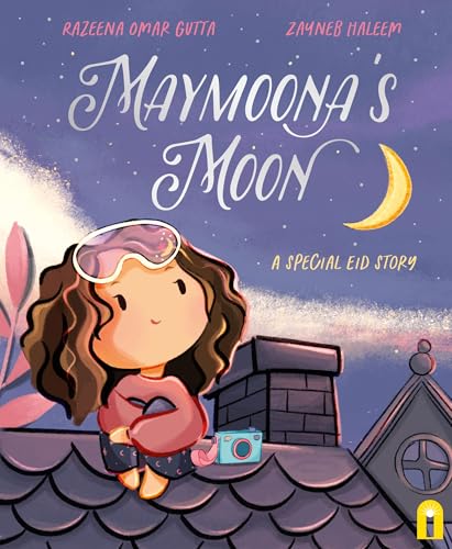 Book cover: girl on a rooftop looking at a crescent moon.