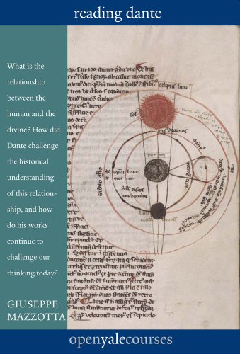 Book cover for "Reading Dante" featuring a medieval astronomical diagram.