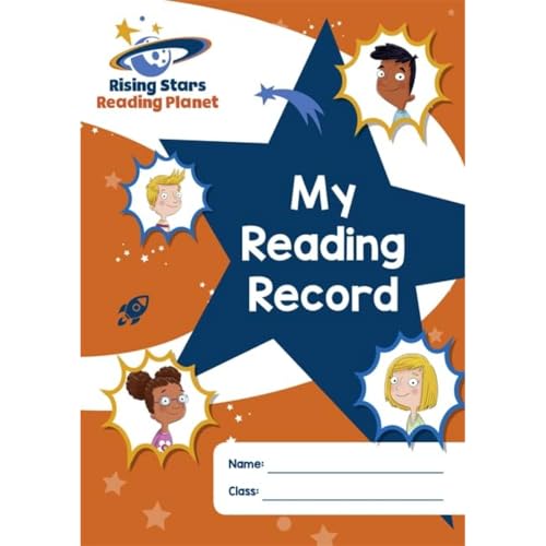 Reading record cover with cartoon children, a star, and name/class fields.