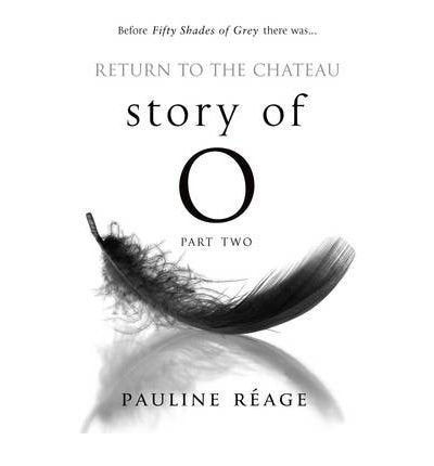 "Black book cover with white feather and text 'story of O' by Pauline Reage."