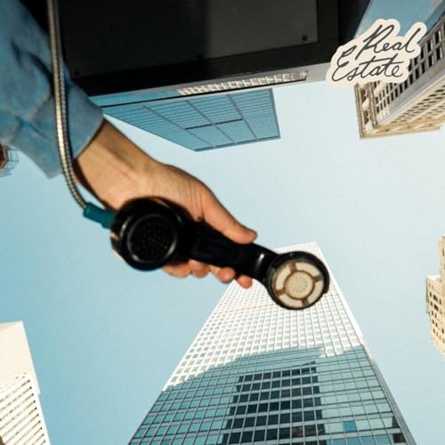 CD cover for Real Estate’s “Daniel” featuring a building and microphone.