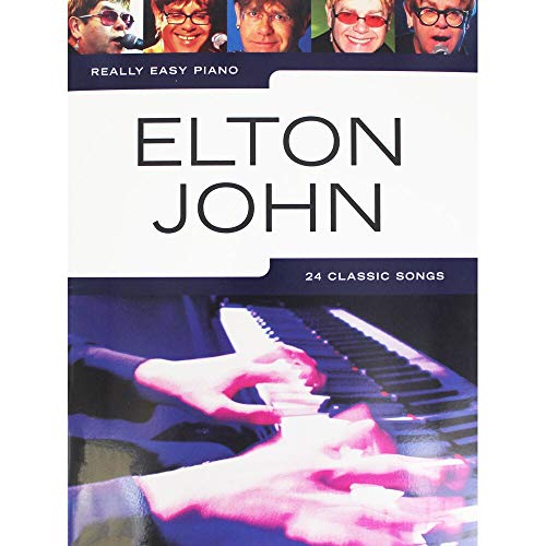 Really Easy Piano" songbook featuring Elton John, with piano keys image.
