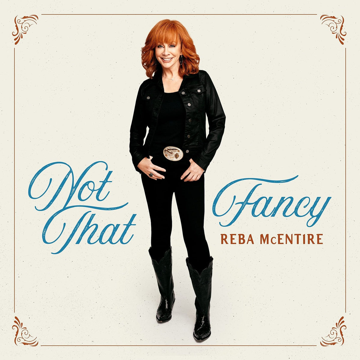 Reba McEntire album cover for “Not That Fancy” with western attire.