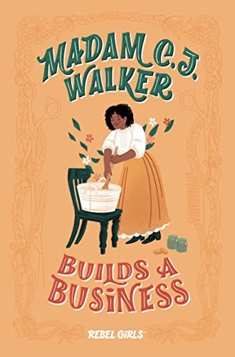 Book cover depicting Madam C.J. Walker washing hair, illustrated in warm tones.