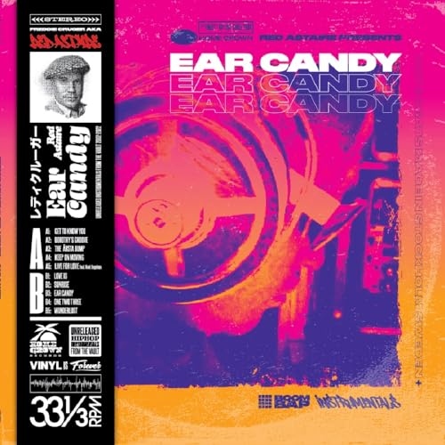 Vinyl record cover for “Ear Candy Instrumentals” with a portrait and turntable.