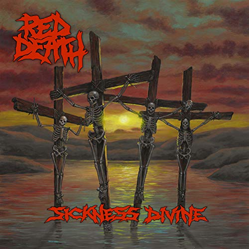 Album cover art: three crucified skeletons against a sunset with red text overlay.