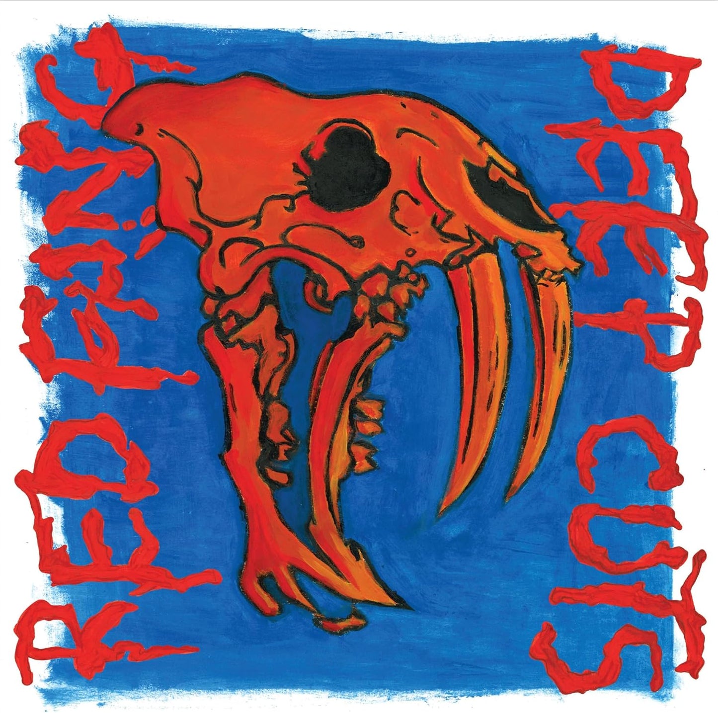 Red Fang album cover: painted skull with large teeth on blue background.