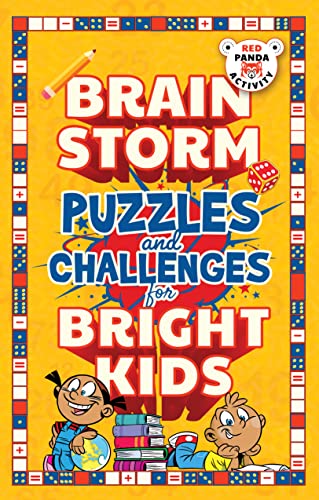 Colorful book cover titled "Brain Storm: Puzzles and Challenges for Bright Kids".