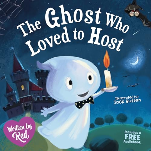 Book cover: friendly ghost holding a candle in front of a castle.