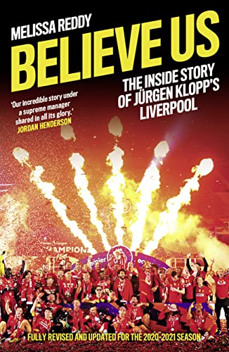 Book cover: "Believe Us" about Jürgen Klopp’s Liverpool, with celebrating team.
