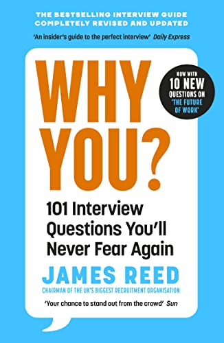 Book cover: "Why You?: 101 Interview Questions" by James Reed, blue and orange.