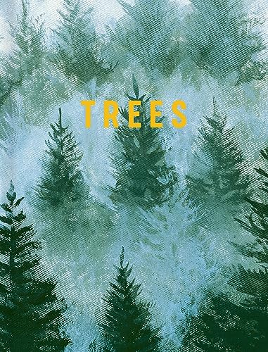 Book cover with blurred forest image and the title "TREES" in gold.