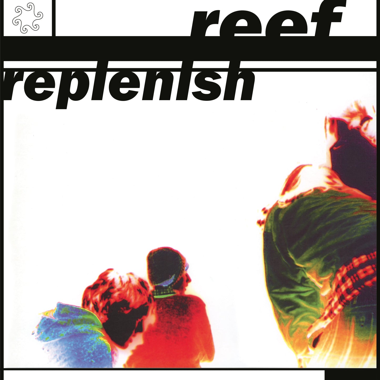 Album cover for Reef’s “Replenish” featuring figures and abstract design.