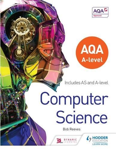 Textbook cover: "AQA A-level Computer Science" with robotic head illustration.