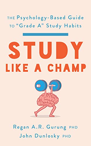 Book cover: “Study Like a Champ” with brain lifting weights illustration.