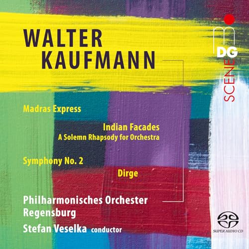 CD cover for Walter Kaufmann orchestral works, colorful abstract design.
