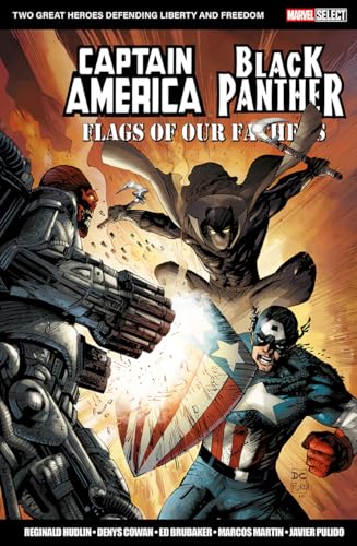 Captain America and Black Panther in dynamic action pose with shield.