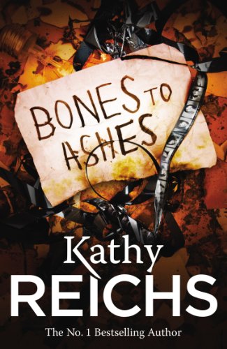 Book cover for Bones to Ashes by Kathy Reichs featuring a stained paper note.