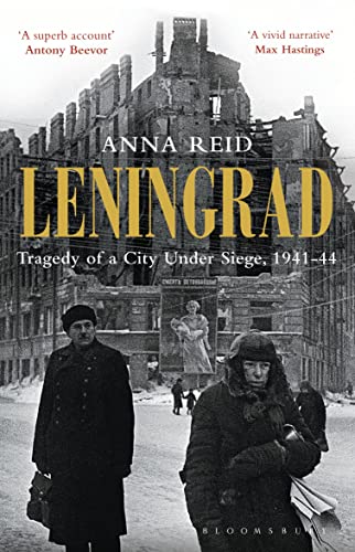 Book cover showing two people walking in front of a bombed-out building in Leningrad.