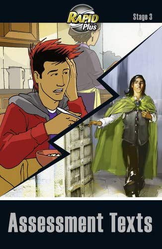 Book cover: "RapidPlus Assessment Book Stage 3" with illustrated characters.