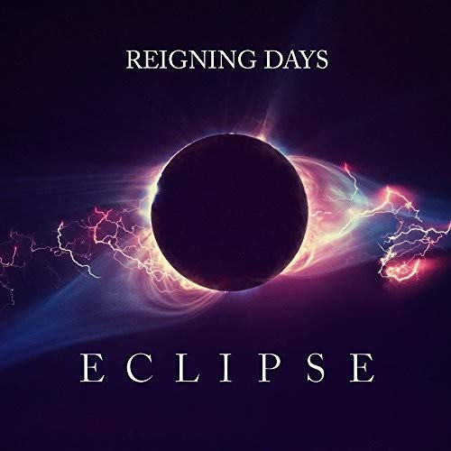 The alt text for the image is: "Album cover with a dark circle surrounded by pink and blue light."