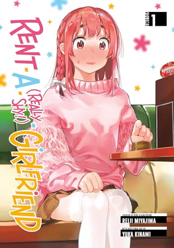 Manga cover: blushing girl with pink hair, seated at a table.